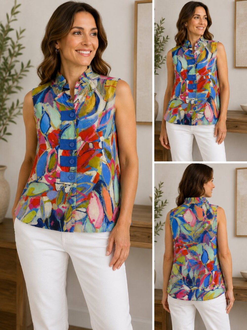 Claire Desjardins XL 100% Linen Floral Sleeveless Art to Wear Top avant-garde